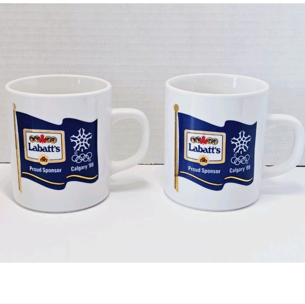 Vintage 2 x Labatt’s Beer Mug Coffee Mug 1988 Winter Olympics Calgary Canada